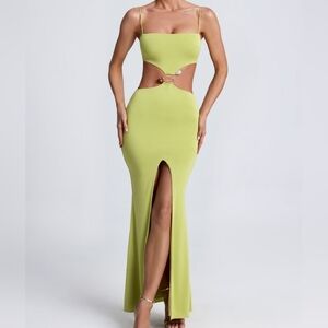 Oh Polly Julitta Hardware Detail Cut-Out Maxi Dress in Olive Green